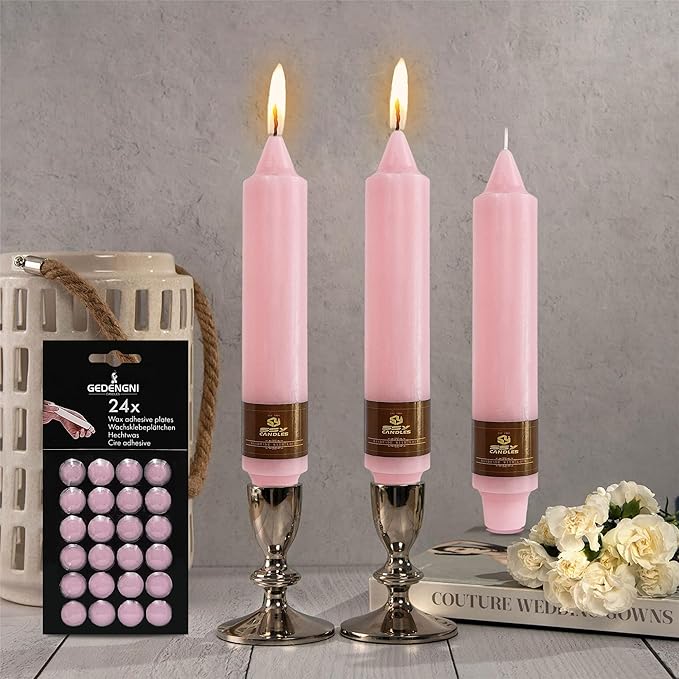 Taper Candle Wax Dots - 24pcs Spiral Sticky Dots White Adapter Small Adhesive, Soft Wax for Any Holder Accessories - Pink