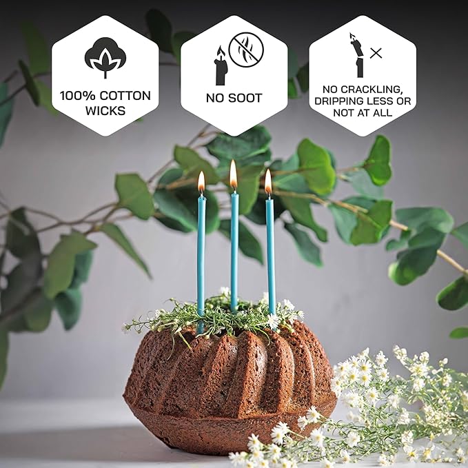 Danilovo Thin Taper Beeswax Candles - Honey-Scented, Decorative Candles Ideal for Birthday Decoration or Church Prayers - Turqoise Drip Free, Tall & Smokeless Pack of 50 pcs, 7.3 x 0.24 inch