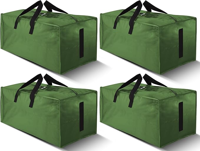 HOMESURE 4 Pack Large Strong Moving Bags with Zippers & Carrying Handles - Water-Resistant - Heavy Duty Storage Tote for Space Saving, Fold Flat, Alternative to Moving Box (Olive Green)