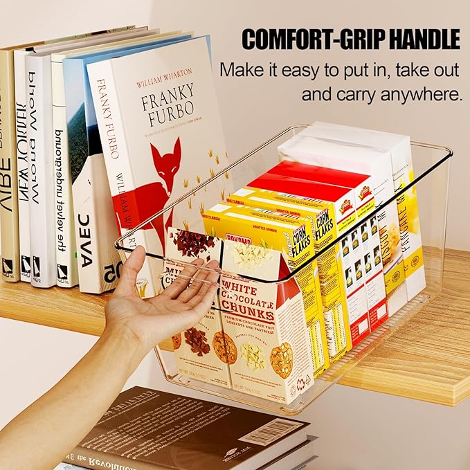 12 Pack Large Clear Plastic Storage Bins, Refrigerator Cabinet Organizers with Handles for Pantry Organization and storage, Perfect for Home Organization, Kitchen, Laundry, Office& Garage