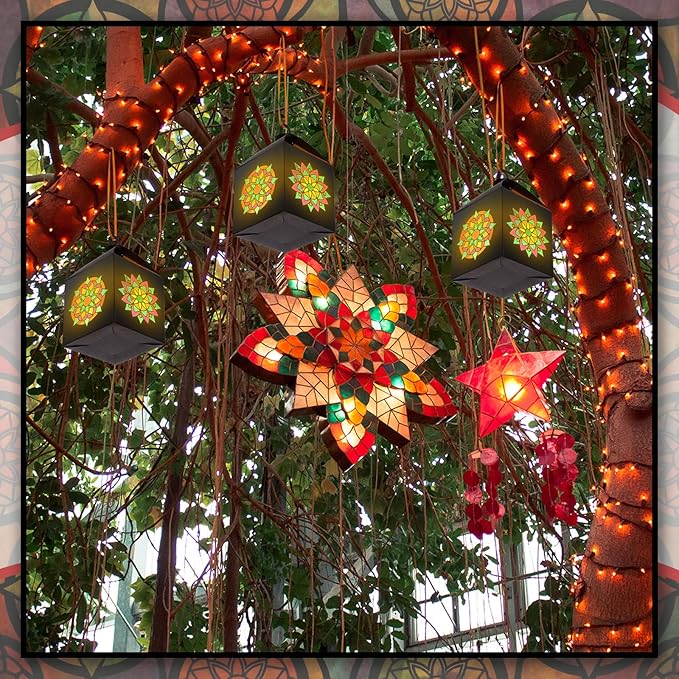 Simgoing 24 Sets Mandala Crafts with LED Candle Light Mandala Flower Tissue Paper Crafts Kits DIY Your Own Suncatchers Lanterns Hanging for Home Birthday Party Decoration Gifts Art Activities