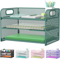 Samstar 3 Tier Green Letter Tray Paper Organizer with Handle, Mesh Desk Organizer Paper Sorter File Rack Shelves, Green