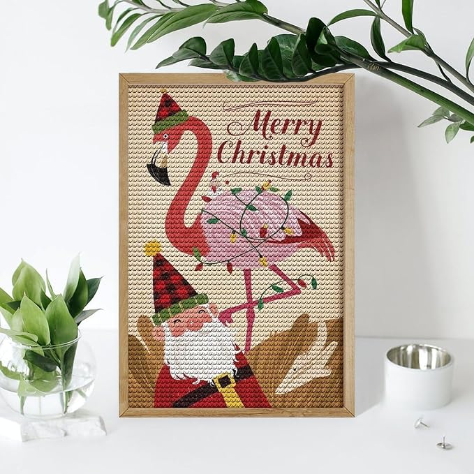AIVKIEJK Diamond Painting Kits for Adults - Festive Flamingo Christmas Santa Hat Painting DIY 5D Full Drill Diamond Dots Paintings with Diamonds Gem Art and Crafts Home Decor 8"x12"