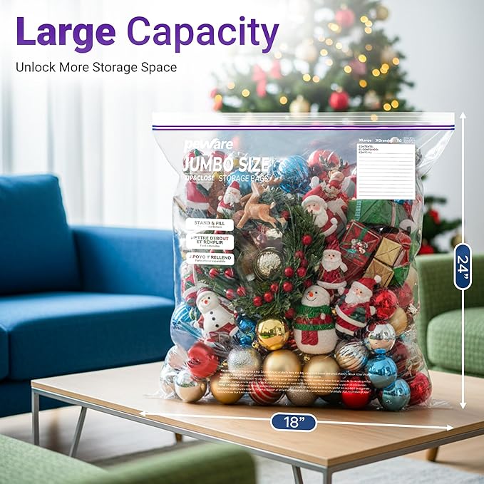 Extra Large 5 Gallon Zip Top Bags for Storage, Clear Plastic Bags for Clothes, Toys, Packing, Moving, and Organizing, 18"x24" [30 COUNT]