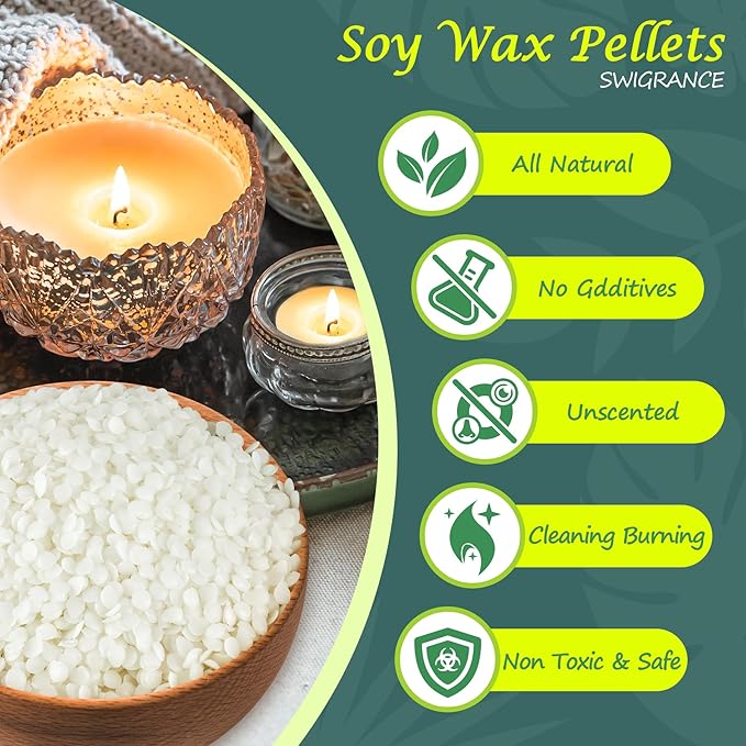 SWIGRANCE Soy Wax Pellets 2LBS / 908g, Natural Soy Candle Wax Candle Making Supplies, for Making Pillars, Container and Molded Candles, Cire de SOJA