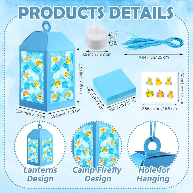Simgoing 12 Sets Firefly Crafts with LED Candles Lights Camping Vbs Firefly Tissue Paper Crafts Kit DIY Camper Party Decor Hanging Ornaments for Vbs Activities