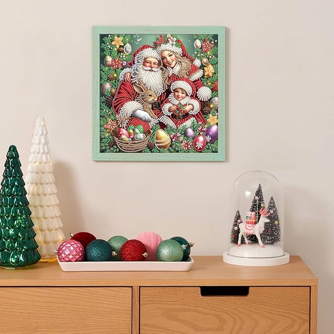 antor 5D Special Shape Diamond Painting Kits for Adults, Santa Claus Family and Easter Bunny Diamond Art with Sparkling Crystals, Christmas and Easter Home Wall Decoration Gift 12×12 Inch