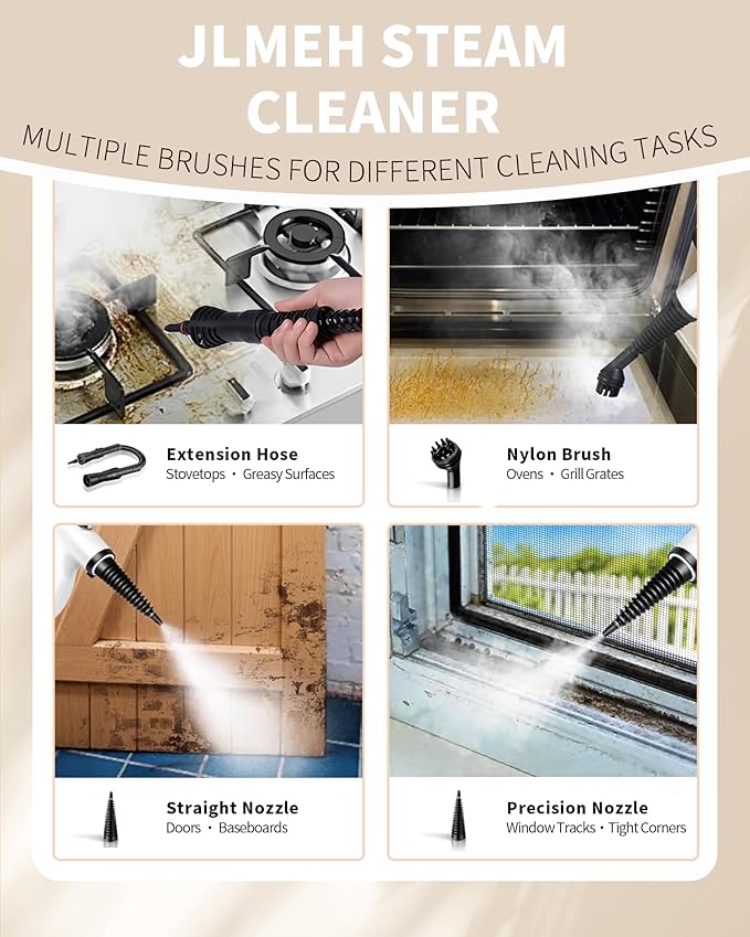 Pressurized Handheld Steam Cleaner for home with 12pcs Accessories & Safety Lock – Multi-Surface Natural Deep Steamer for Cleaning Car, Furniture, Floor, Upholstery, Tile, Grout, Windows(dark gray)