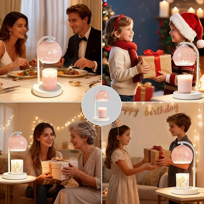 Candle Warmer Lamp Gifts for Women - Dimmable Scented Wax Melt Warmer with Timer - Housewarming Gift for Home Bedroom Decor, Xmas Birthday Gifts for Mom, 2 Bulbs, Pink