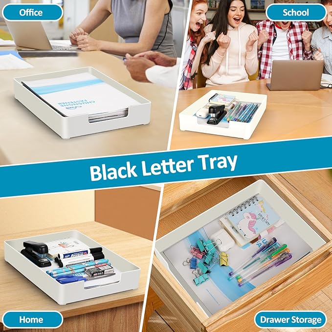Desk Organizer Tray, 1-Pack A4 Letter-Size Tray, Plastic Printer Paper Holder, Rectangular Desktop Stackable File Holder for Office Supplies School Home, Mail Document Storage Containers (White)