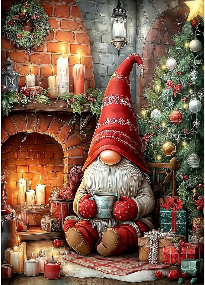 MEIYUDA Christmas Diamond Painting Kits for Adults, 5D Christmas Gnome Diamond Art Kits for Adult Beginners, Vintage DIY Full Diamond Art Painting Kit for Home Wall Decor Gift 12x16inch