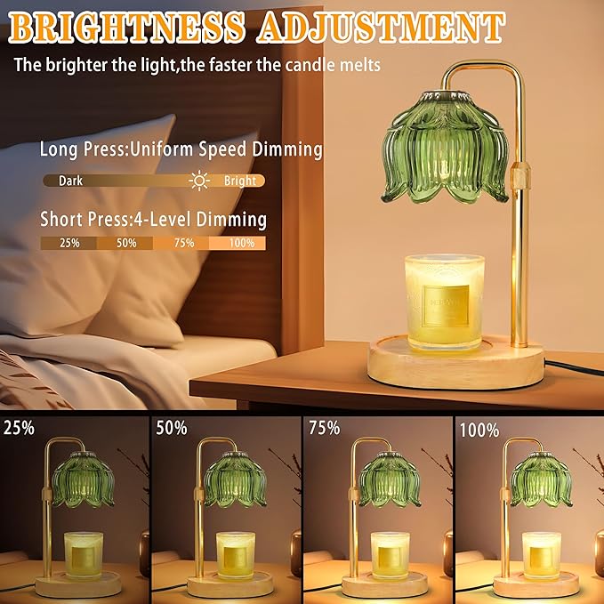 Candle Warmer Lamp with Timer Dimmer, Adjustable Height Candle Wax Warmer, Christmas Birthday Gift for Mom Women, House Warming Gifts for New Home Bedroom Decor, (Lotus Flower-Green)