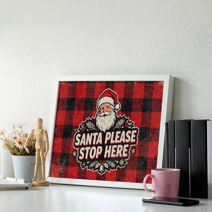 AIVKIEJK Diamond Painting Kits for Adults - Christmas Santa Please Stop Here Painting DIY 5D Full Drill Diamond Dots Paintings with Diamonds Gem Art and Crafts Home Decor 16"x20"