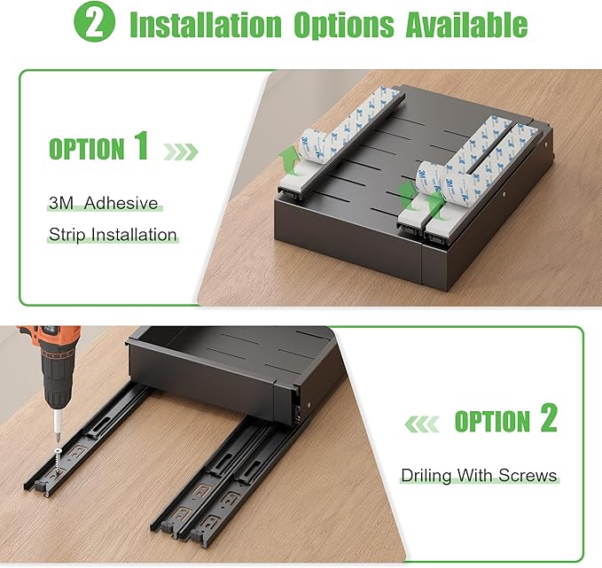 2 Pcs Pull Out Drawers for Cabinets Organizer Expandable Width(11.8"-19.4"), Depth(16.45"-21.7") With 3 Rails, No Drill Roll Out Drawer, Adhesive Sliding Drawers for Kitchen Pantry Storage (Black)