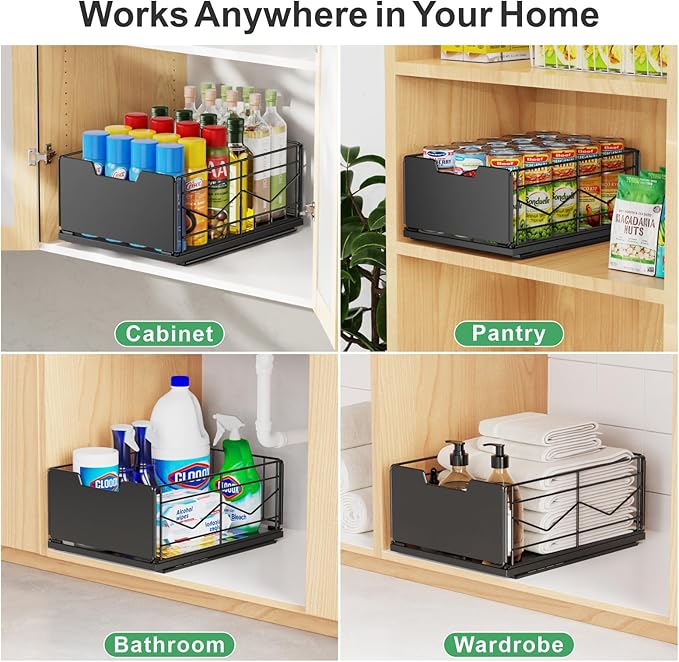 iSPECLE Pull Out Cabinet Drawer - For (12" - 36") Wide Cabinet, No Drilling Ideal for Renter, Easy Slide Out Access Items No More Digging, Large Capacity Store More for Kitchen Pantry Bathroom, 1 Pack
