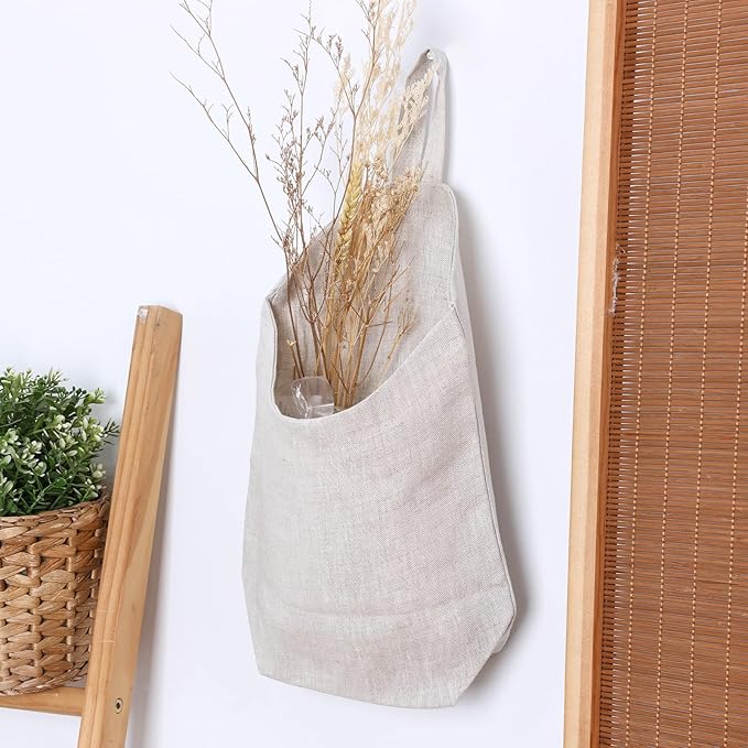 100% Linen Hanging Storage Bags Baskets 2 Pcs, Small Wall Storage Bag for Kitchen, Bedroom, RV Camper Organizer, Sewing Room, Nursery Storage, Kids Room, Linen