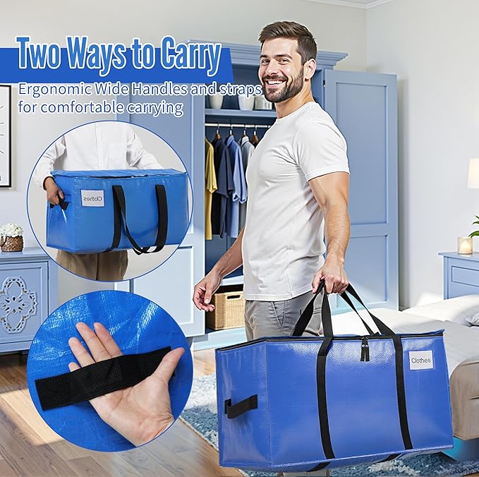 BAGAIL Heavy Duty Moving Bags with Strong Handle, Extra Large Moving Boxes, Storage Tote for Clothes, College Moving Supplies(Blue, 10 Pack)