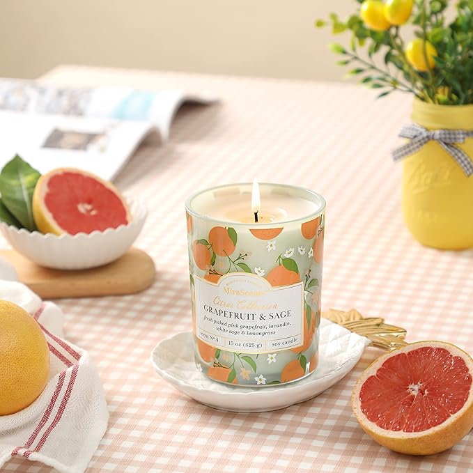Grapefruit Candle,Grapefruit & Sage Secented Candles,Spring SummerScented Candle for Home & Kitchen Decor, Natural Soy Wax Candles,Candles Gift for Womens,Valentines Gift,10oz