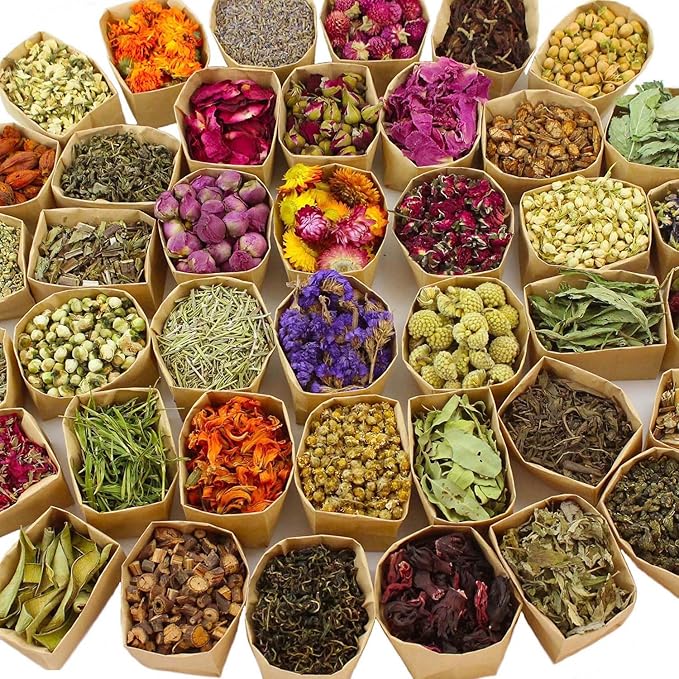 40Bags Natural Dried Flowers, DIY Soap,Bath Bomb,Candle,Aromatherapy Oil,Cake,Resin Jewelry Making,Bath,Nail -Lavender,Don't Forget Me,Rose,Jasmine