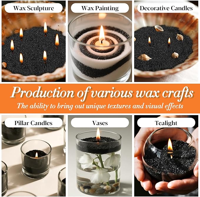 Sukh Candle Sand Wax with Wicks and Wick Tabs- 450g DIY Black Pearled Candle Wax, Refillable Pearled Sand Candles with Wicks, for Making Candles for Halloween, Party