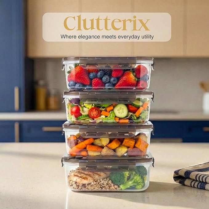 BPA-Free Plastic Airtight Food Storage Containers with Vented Lids, 4-Pack (5.9 Cups Each) for Meal Prep and Leftovers