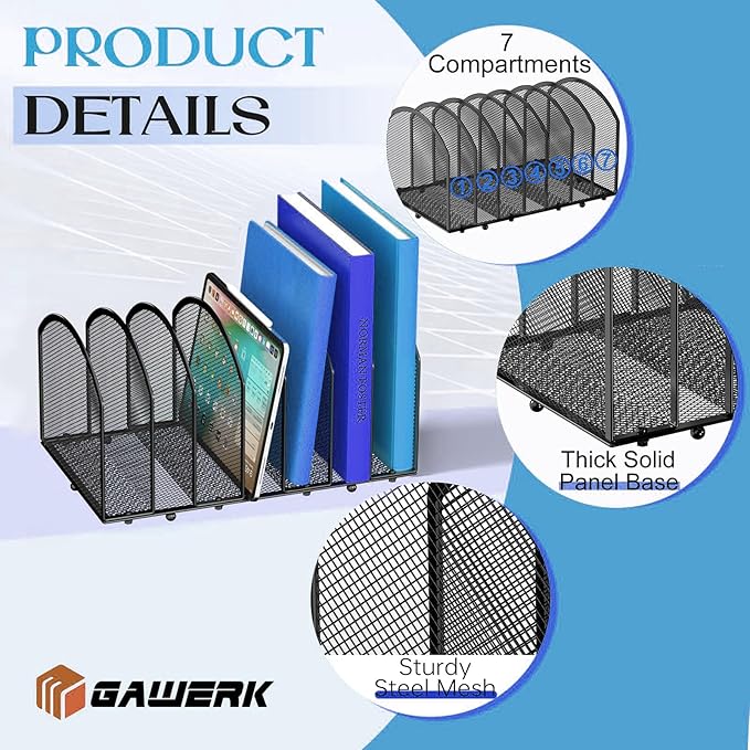 Gawerk 2 Pack Desk File Organizer, 7-Section Upright Mesh Desktop Organizer File Sorter Office Organization Letter Holder, Vertical Desktop File Holder for Office Home, Black