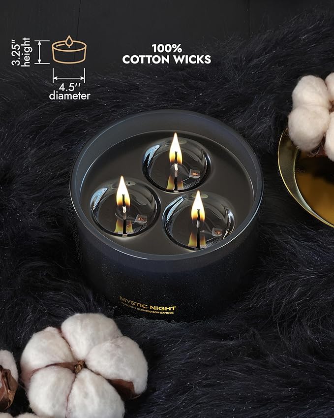 96NORTH Luxury Black Candle | Large 3-Wick Jar Candle | Up to 40 Hours Burning Time | 100% Natural Soy Wax | Relaxing Aromatherapy Aesthetic Candle | Housewarming Gift for Men and Women
