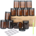 MILIVIXAY 12 Pack 8 OZ Thick Glass Dark Amber Candle Jars with All Black Metal Lids-Bulk Empty Candle Jars for Making Candles-Canning Jar for Spice, Liquid, Sample- Dishwasher Safe.