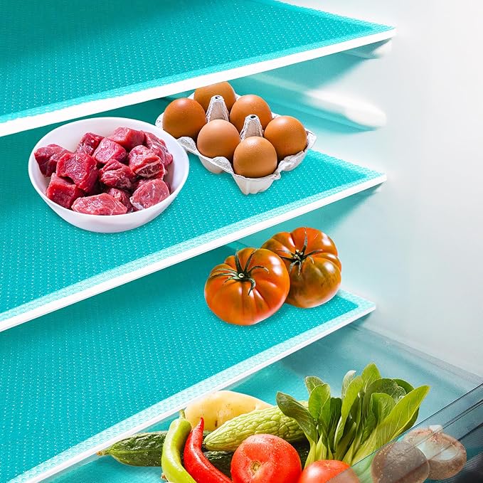 10Pcs Refrigerator Liners, Washable Fridge Liner Shelf Mats Refrigerator Pads for Cupboard Cabinet Drawer Home Kitchen Accessories Organization (Blue)