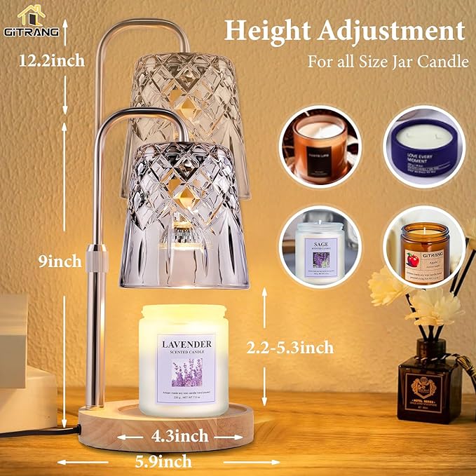 Candle Warming Lamp with Timer Dimmer,House Warming Gifts New Home Decor, Birthday Gifts for Women Mom,Height Adjustable Wax Melts Warmer for Jar Candles with 3 Bulbs Decor Lamp