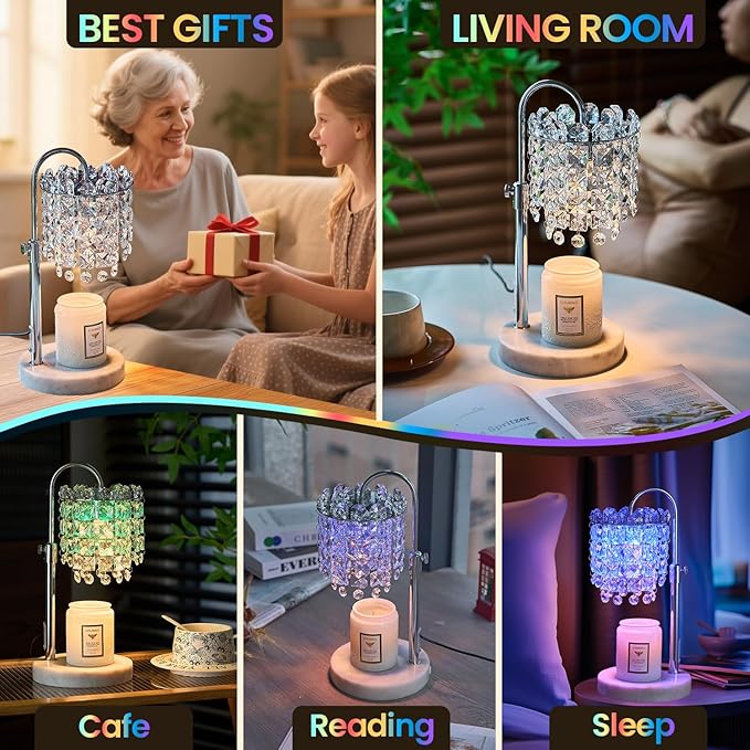 Candle Warmer Lamp with Timer Dimmer Adjustable Height for New Home Bedroom,Vintage Home Decor for Scented JaR 3 Bulbs for New Home Decor, Women Mom Christmas Birthday Gifts,RGB Silver (RGB Silver)