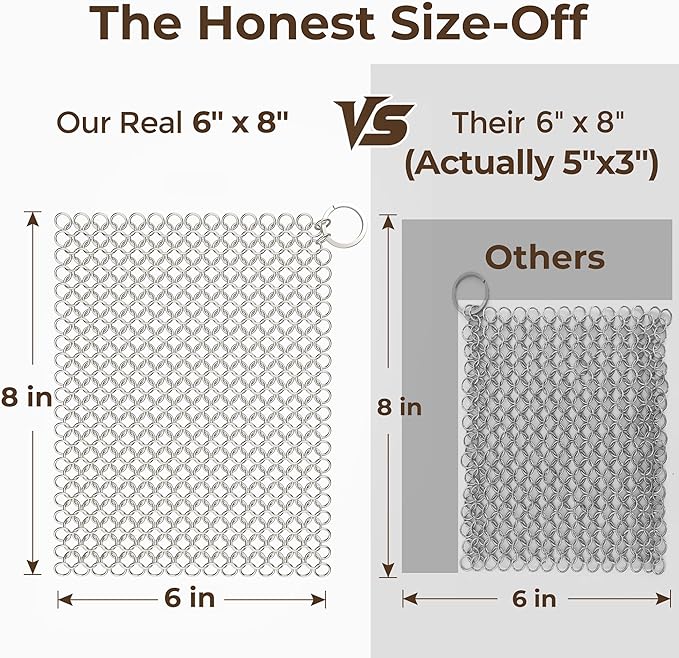 Amagabeli Cast Iron Cleaner 8"x6" Premium Stainless Steel Chainmail Scrubber Cast Iron Skillet Cleaner for Pan Pot Wok Griddles BBQ Grills Cast Iron Cleaning