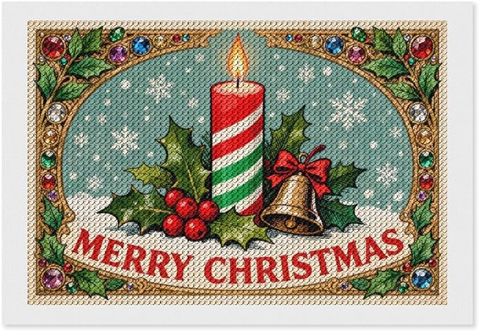 AIVKIEJK Diamond Painting Kits for Adults - Merry Christmas Candle & Holly Accents Painting DIY 5D Full Drill Diamond Dots Paintings with Diamonds Gem Art and Crafts Home Decor 8"x12"
