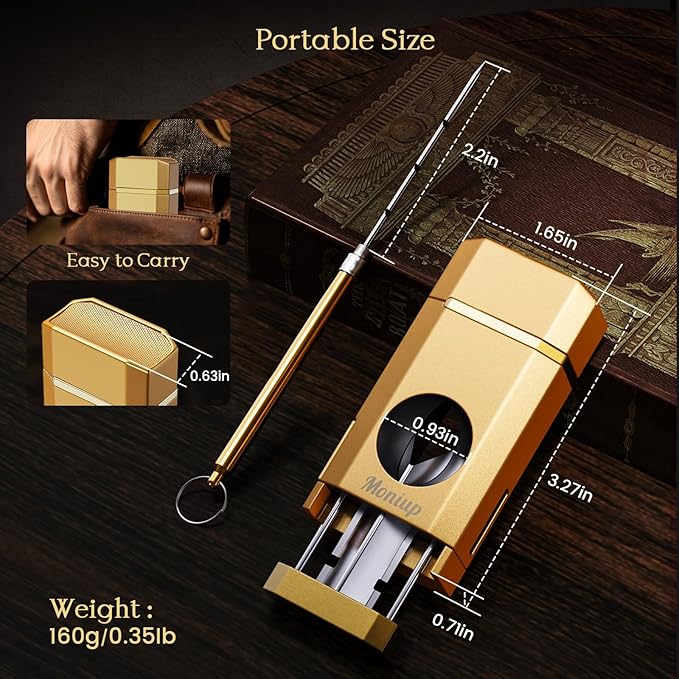Triple Jet Torch Lighter with One-Touch Cutter, Holder, Draw Enhancer Tool, Gifts for Men, Butane Refillable Lighter, Multifunctional All-in-one Lighter with Accessories, for Outdoor Travel, Candles