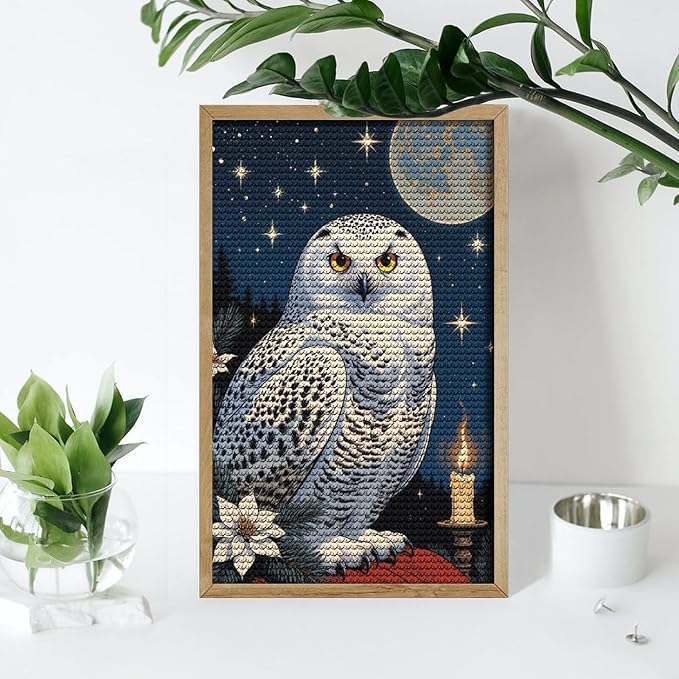 KIVJMSIDJA Snowy Owl & Candle Glow - Winter Night Scene Diamond Art Kits for Adults for Beginners, 5D Full Diamond Art Paint 12"x20"
