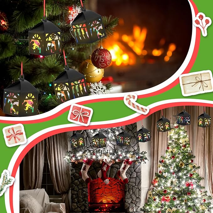 Simgoing 12 Sets Christmas Nativity Lanterns Crafts with LED Candles Lights Christmas Tissue Paper Crafts Kits DIY Birth of Jesus Religious Lanterns for Xmas Party Decor Classroom Activities