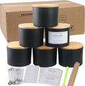 MILIVIXAY 6 Pack 16 oz Candle Jars with Bamboo Lids and Candle Making Kits - 3 Wick Candle Jar,Bulk Empty Matte Black Thick Glass Jars for Making Large Candles - Spice, Powder Containers.