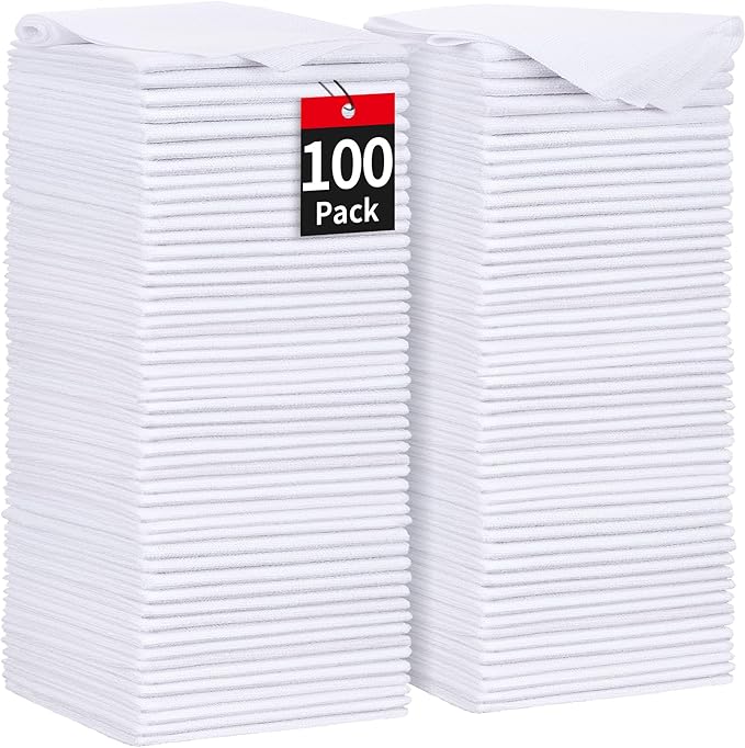 HOMERHYME White Microfiber Cleaning Cloths, 100 Pack Shop Towels Rags, Bulk Absorbent Lint-Free Detailing Cleaning Rags Microfiber Towels for Car Mechanic Automotive Garage Housekeeping, 11.5"*11.5"