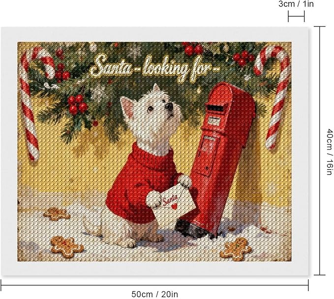 Diamond Painting Kits for Adults - Cute Scottish Terrier Christmas Westie Dog Holding Santa Letter Painting DIY 5D Full Drill Diamond Dots Paintings with Diamonds Gem Art And Crafts Home Decor 16"x20"