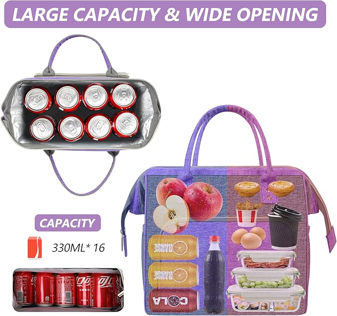 IDEATECH Insulated Lunch Bag Women, Stylish Adult Lunch Box for Working Mom, Leakproof Large Cooler Tote with Adjustable Strap & Pockets for Office Picnic Travel (Purple)