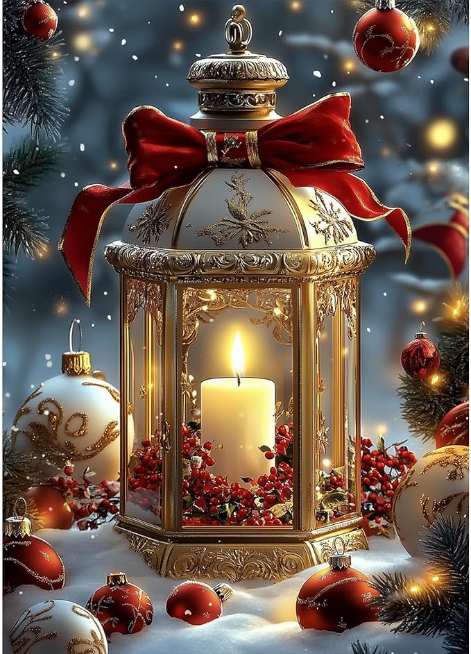 MEIYUDA Christmas Diamond Painting Kits for Adults, 5D Christmas Candles Diamond Art Kits for Adult Beginners, Vintage DIY Full Diamond Art Painting Kit for Home Wall Decor Gift 12x16inch