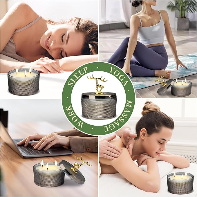 Sandalwood Scented Candle Gift for Women - 10.58 oz 3 Wicks Natural Soy Wax Large Candle, 50-Hour Burn Time Aromatherapy Candle for Home & Relaxation, Valentines Day Gifts for Women