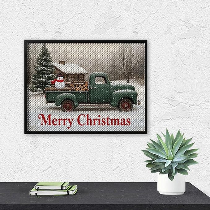 AIVKIEJK Diamond Painting Kits for Adults - Christmas Truck with Snowman & Cabin Winter Painting DIY 5D Full Drill Diamond Dots Paintings with Diamonds Gem Art and Crafts Home Decor 12"x16"