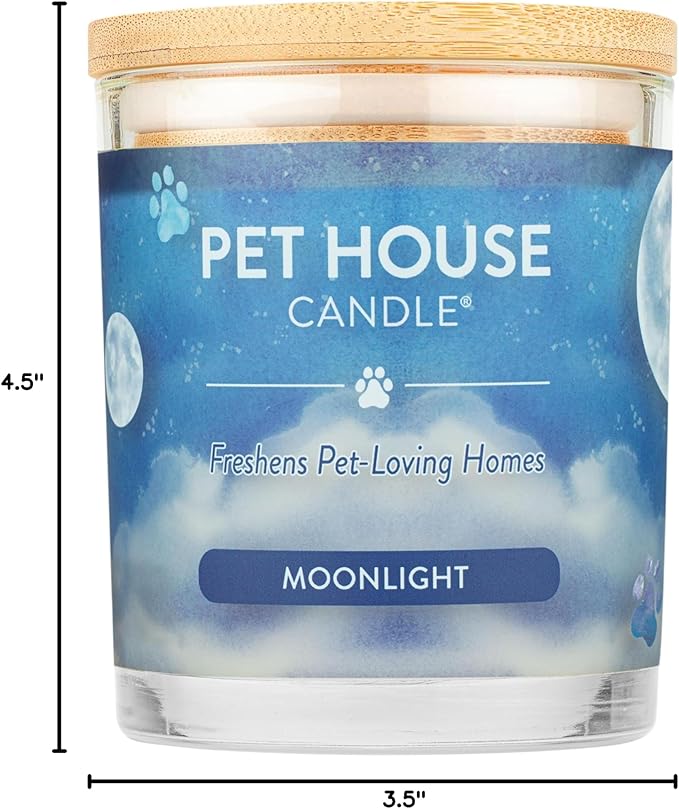 One Fur All Pet House Candle Plant-Based/Soy - Clean Burning Scented, Long Lasting Pet Odor Candle for Home - Moonlight
