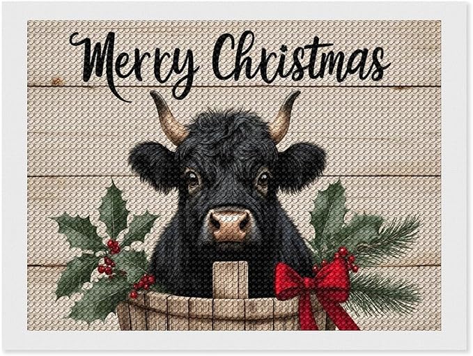 AIVKIEJK Diamond Painting Kits for Adults - Highland Cow Merry Christmas Painting DIY 5D Full Drill Diamond Dots Paintings with Diamonds Gem Art and Crafts Home Decor 12"x16"