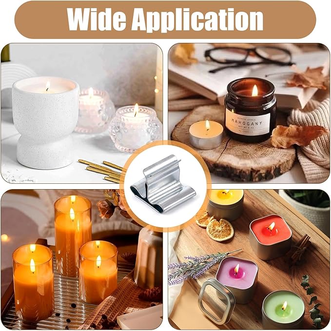 600 Pcs Wick Clips for Candle Making, Silver Metal Wicks Bases with 200 Pcs Adhesive Sticky Back Dots, Wood Wick Holder Base for DIY Candle Making - Strong Grip & No-Slip Design