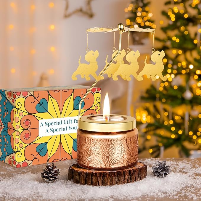 Candle Gifts for Women, Mom, Wife, Girlfriend, Sister, Her, Female Friends, Gifts for Women Birthday Unique, Mothers Day Gift, Anniversary Rotating Candles Gift for Woman (Dog)