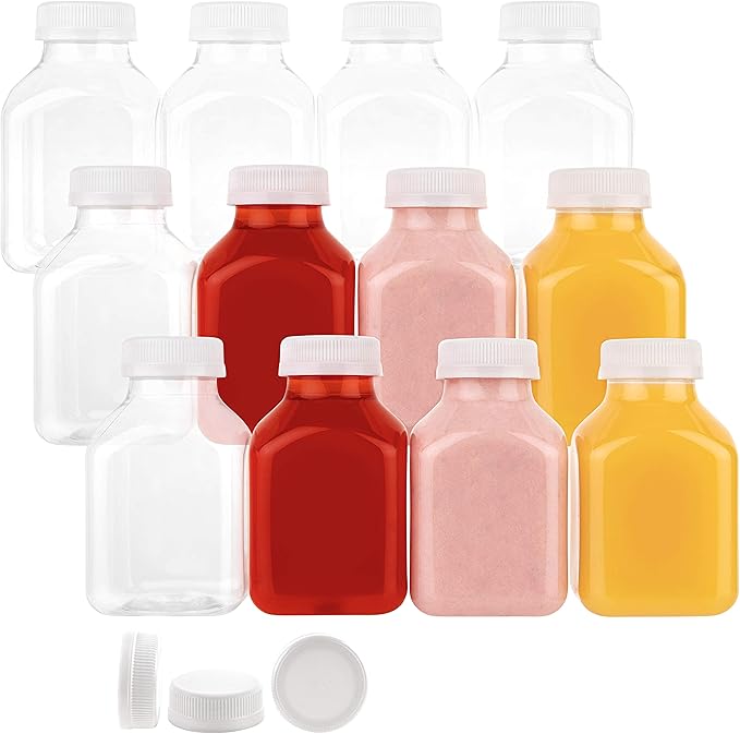 Disposable Plastic Juice Bottles 8 Oz with Lids | 160 Pack | for Water, Orange Apple Lemon Juicing, Smoothies, Milk, Reusable, BPA Free, Tamper-Proof Caps, Catering, Takeout