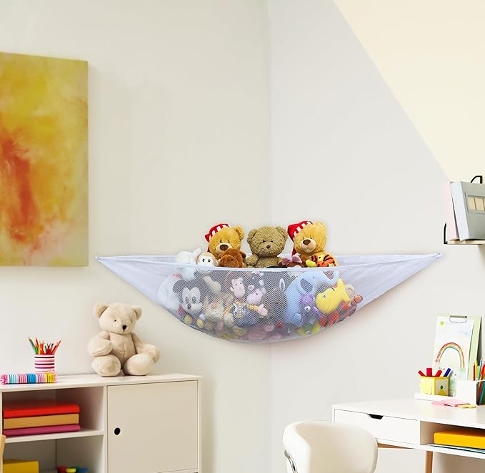 Simple Houseware 2 Pack Stuffed Animal Toy Hammock Net, Corner Wall Storage for Kids Room, White