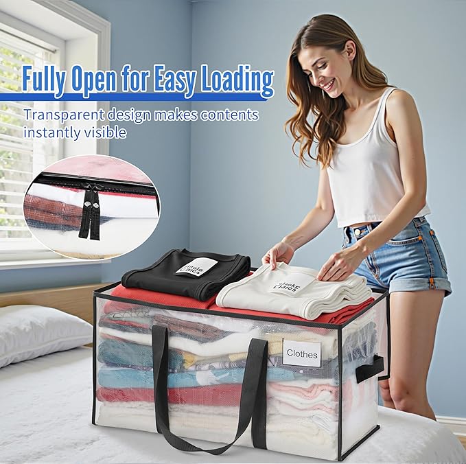 BAGAIL Heavy Duty Moving Bags with Strong Handle, Extra Large Moving Boxes, Storage Tote for Clothes, College Moving Supplies(Clear, 4 Pack)